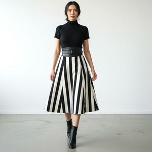 Michelle Carey Black & White Striped Fit and Flared Skirt